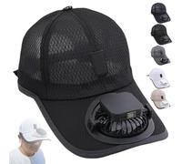 Solar Rechargeable Peaked Cap, Breathable Sports Cap with Solar Fan, Sun Visor Hat with Cooling Fan, USB Rechargeable Lightweight Baseball for Hiking Outdoor Casual Cycling (Black)