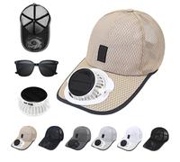 Solar Rechargeable Peaked Cap, Mesh Baseball Cap with USB Charging & Solar Powered Fan, 3 Adjustable Speed (UK, Alpha, One Size, 600ma, Beige)