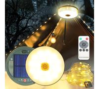Solar Retractable Camping String Light Reel 39FT/12M 120LED, Outdoor Portable Strip Fairy Lights With Timer & Remote Control, 3600mAh Rechargeable Tent Lantern for Campsite Indoor Awning Backyard