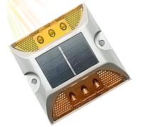 Solar Road Lights - Solar Raised Pavement Marker | Outdoor Warning Light | Long Lasting Step Safety Lighting for Driveway Highway Walkway Path Road Curb Visibility Guidance and Traffic Marking Use