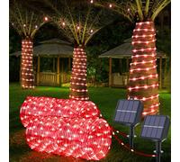 Solar Rope Lights, 2 Packs Total 66ft 200LED Solar String Lights, 8 Modes Waterproof Solar Powered Outdoor Light, Flexible Clear Tube Light for Garden Backyard Patio Deck Porch Tree Xmas Decor - Red