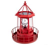 Solar Rotating Lighthouse Led Garden Light Elegant Outdoor Decor For Patios Lawns And Pathways Iron And Abs Build Black Style Compact 15x21cm Size(Red)