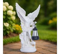 Solar San Miguel Arcangel Outdoor Garden Decor Statues 12.4" Solar St Michael the Archangel Satue for Yard Patio Lawn Porch Decorations Resin St Michael Figurine Religious Collection Sculptures Gifts