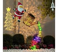 Solar Santa Claus Watering Can Lights, Garden Christmas Santa Solar Kettle Lights, Vintage Waterproof Metal Watering Can Outdoor Christmas Decorations String Light Ground Lamp For Lawn Pathway