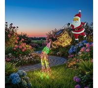 Solar Santa Watering Can with Cascading Lights, Christmas Santa Solar Kettle Lights, Waterproof Outdoor Vintage Metal Lantern Decoration with Claus for Patio Path Walkway Decoration,Gift (Multicolor)