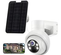 Solar Security Cameras Wireless Outdoor, 4MP PTZ Powered Security Cameras for Home, Security Camera Outside with PIR Motion Detection, Color Night Vision, Two Way Audio, Compatible with Alexa