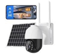Solar Security Cameras Wireless Outdoor - PTZ 360° Solar WiFi Camera with PIR Sensor Motion Dective with Two-Way Intercom for Home, 2K Night Vision, Light and Sound Alarm