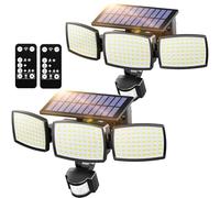 Solar Security Light Outdoor Light 189LED 1200LM, 3 Modes Solar Lights Outdoor Garden with Remote Control 3 Heads, Motion Sensor Lights Outdoor Solar Floodlight IP65 Wall Lights for Yard, Garage 2P