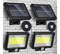 Solar Sensor Security Light, 100 LED Ultra Bright Waterproof Outdoor Wall Lamp with 5m/16.4 ft Cord for Garden, Fence, Door, Yard or Entrance Use (2 Pack)