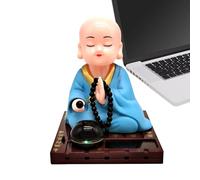 Solar Shake Head Monk - Car Dashboard Ornament, Buddha Figurine Sculpture | Desk Table Decoration Fleece, Collectible Spiritual Charm, Vehicle Indoor Mas
