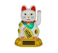 Solar Shaking Lucky Cat, Gold Maneki Neko Fortune Cat with Waving Paw, Battery-Free Solar Powered Ornament for Home Office Car Decor, 7.5x7.5x10.5cm(white)