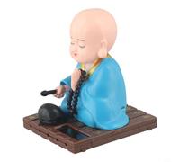 Solar Shaking Monk Ornament for Car Home Office, Solar Powered Nodding Doll with Head Motion, ABS Material Decor for Gifts, Red/Blue/Yellow(Blue)