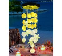 Solar Shell Gift for Mom Grandma Girls, Yellow Solar Wind Chimes for Outside, Outdoor Decorative Mobile Lights for Garden, Yard, Patio, Window, Party, Outdoor Decorations(Warm White)