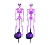 Solar Skeleton Yard Stake 2pcs, Creepy Halloween Skeleton Stake Light, 3D LED Glowing Full Body Skeleton Pathway Light, Waterproof Solar Powered Halloween Decor for Yard Garden Lawn Graveyard，B