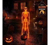 Solar Skeleton Yard Stake Garden Light Halloween Decorations Bones Figurine | 3D Creepy LED lamp Waterproof Realistic Ghosts for Outdoor Grave Lawn Patio House Party Fall Decor Gift，Orange