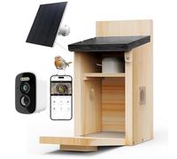 Solar Smart Bird House with Camera Bird Box for Outdoors - Full Color Night Vision 4MP HD Camera Birdhouse Auto Capture Bird Videos & Motion Detectio APP Control for Blue Tits Wild Birds(Wood)