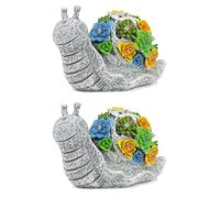 Solar Snail Garden Ornament with LED Lights - Pack of 2 - 22cm/8.6 inch Outdoor Snail Statue with Succulent Plant, Decorative Figurine for Patio, Balcony, Yard, Lawn - Unique Housewarming Gift