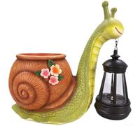 Solar Snail with LED Light Resin Garden Decor Hand-Painted Resin Snail Pot Solar Powered LED Light Outdoor Solar Snail Container for Patio Garden Decor Solar Snail Flower Pot 15x11x21cm LED (Color)