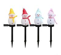 Solar Snowman Ground Stake Light Waterproof IP54 Sun Powered LED Lamp Decorative Colorful Options Red Yellow Pink Blue Automatic Night Illumination(4Pcs)