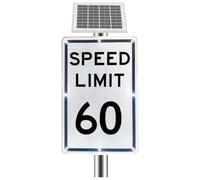 Solar Speed Flash Limit Sign, Solar Speed Limit 5-95 MPH Sign, Engineering-Grade Reflective Film, IP65 Windproof, Aluminum Frame, for School Bus Stop Road Safety Warning(60 Mph)