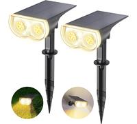 Solar Spot Lights Outdoor Warm White Garden Path Wall Spike Lamps 650LM 3 Modes