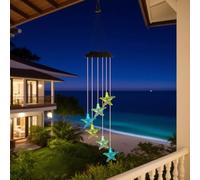 Solar Starfish Wind Chimes with Multi Color LEDs, Solar Powered, IP65 Waterproo for Outdoor Hanging Decoration on Garden, Patio, or Porch (shell sea stars)