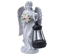 Solar Statue, Angel Ornament, Memorial Figurine, Light Up Resin Design, Weather Resistant Finish for Garden Pathway, Porch Decor, Yard TRIBUTES, Outdoor Display, Color White