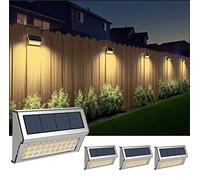 Solar Fence Lights,Stainless Steel Decorative Lights LED Garden Lights,Waterproof Step Lights Wireless Outdoor Lights for Stair,Wall,Patio,Yard,Path,Fence,4Pack (30 LED Warm White)