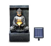 (SOLAR STONE BUDDHA FOUNTAIN) GEEZY Solar LED Outdoor Garden Water Feature Cascading Fountain Statue Home Decoration