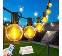 Solar String Festoon Lights Outdoor - Remote Control 15M / 49.2ft USB Rechargeable IP44 Waterproof LED Garden Lights Weatherproof Solar Powered Outside Light for Gazebo Pergola Patio