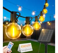 Solar String Festoon Lights Outdoor - Remote Control 45M / 147.6ft USB Rechargeable IP44 Waterproof LED Garden Light Weatherproof Solar Powered Outside Lighting for Gazebo Pergola Patio