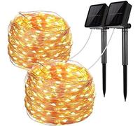 Solar String Lights, 2 Pack 100 LED Solar Fairy Lights 33 ft 8 Modes Copper Wire Lights Waterproof Outdoor String Lights for Garden Patio Gate Yard Party Wedding Indoor Bedroom (Warm White)
