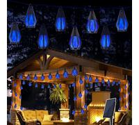 Solar String Lights for Outside, 21Ft Solar Patio Light with 10 Flickering | Flame Light Bulbs, Waterproof Blue Halloween Lights for Garden Yard Patio Gazebo Bistro Cafe Party Halloween Decorations