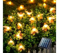 Solar String Lights Garden, 12M 8 Modes 100 LED Honey Bee Fairy Lights Solar Powered Waterproof Outdoor Fairy Lights Solar Garden Lights for Fence, Lawn, Patio, Festoon, Christmas, Holiday- Warm White