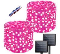 Solar String Lights Outdoor, 2-Pack Total 80FT 200 LED Solar Christmas Twinkle Lights Outside Waterproof Copper Wire 8 Modes Solar Fairy Lights for Garden Tree Party Birthday Christmas Decor (Pink)