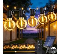 Solar String Lights Outdoor Garden, 10M/33FT USB & Solar Powered Dimmable Festoon Lights with Remote, Timer, IP65 Waterproof LED G40 Bulbs, Outside Light for Patio Pergola Gazebo Fence Party Decor
