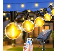 Solar String Lights Outdoor Garden - 15M/50ft LED Festoon Light Solar Powered 8 Modes Dimmable Timer Waterproof G40 Bulbs Hanging Lighting with Remote Control for Outside Patio Gazebo