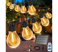 Solar String Lights Outdoor Garden, 15M/50FT USB&Solar Festoon Lights with 15Hrs Lasting, 2200mAh Battery, Remote&20LED Shatterproof Bulbs, IP65 Waterproof Solar Garden Light for Party Wedding Patio