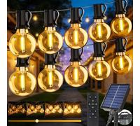 Solar String Lights Outdoor Garden, 15M/50FT USB & Solar Powered Dimmable Festoon Lights with Remote, Timer, IP65 Waterproof LED G40 Bulbs, Outside Light for Patio Pergola Gazebo Fence Party Decor