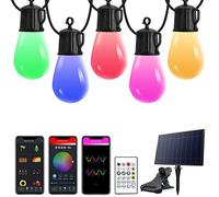 Solar String Lights Outdoor Garden - 15M App & Remote Control Colour Changing Dimmable Music Waterproof LED Festoon Hanging Lights with 25 Bulbs, 20 Modes Lights for Fence Camping Home Party Decor