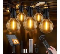 Solar String Lights Outdoor Garden- 15M Shatterproof & Waterproof G40 LED Bulbs, Remote Control w/4 Dimming, Festoon Lights with 3 Light Modes & Timer for Garden, Gazebo, Patio, Christmas Décor