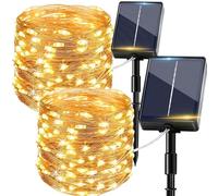 Solar String Lights Outdoor Garden, 2Pack 12M/39FT 120 LED Indoor Outdoor Fairy Lights Solar Powered Garden Light Waterproof, 8 Modes Bright Copper Wire Light for Patio Yard Balcony Party Decor