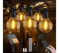 Solar String Lights Outdoor Garden- 30M Shatterproof & Waterproof G40 LED Bulbs, Remote Control w/4 Dimming, Festoon Lights with 3 Light Modes & Timer for Garden, Gazebo, Patio, Christmas Décor