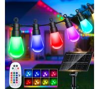 Solar String Lights Outdoor Garden - 55FT/17M Festoon Lights, RGB Colour Changing LED Bulbs with Remote Control, IP65 Waterproof Christmas Lights for Outside Gazebo Party Balcony Patio Fence