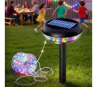 Solar String Lights Outdoor Garden Waterproof RGB - 3 Modes, 3-in-1 (String/Stake/Wall), USB-C Rechargeable, Tidy Spool Storage, Fairy Lights for Garden Path Patio