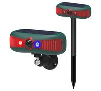 Solar Strobe Infrared Motion Sensor Alarm Detector,KINGCOO LED Flashing Warning Light Outdoor,13 Sounds Security Alert System,129db Dual Speaker Loud Noise Maker for Farm Yard Orchard Barn (2Pack)