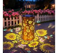 Solar Sunflower Lantern, Hanging Garden Light with 360° Flower Projection, Up to 8-10H, IP65 Waterproof, Colored Garden Solar Lights with Sunflower, Birthday Gifts for Women Mom Grandma (Warm Colors)