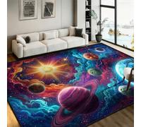 Solar System 3D Rug 200x300cm Low Pile Non-slip Large Floor Mat Blue | Optical Illusion Galaxy Outer Space Cosmic Planets Area Rug for Bedroom Dorm Playroom, Machine Washable, Fade Resistant, Cozy
