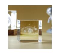(Solar System, 5x5x5cm) 3D Moon Solar Galaxy System Model Paperweight - Laser Etched Crystal Glass Cube, LED Night Light, Desktop Room Decor, Creative Gifts