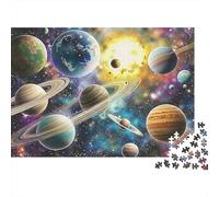 Solar System Art 1000 Piece Jigsaw Puzzle for Adults, Eco-Friendly Cardboard, Colorful Planets, Mental Workout Activity, Develops Patience & Hand-Eye Coordination, Home Wall Art 52x38cm/1000pcs